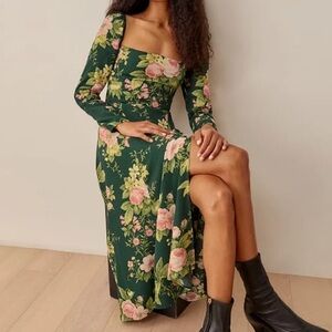 Reformation Sigmund Green Floral Dress 4